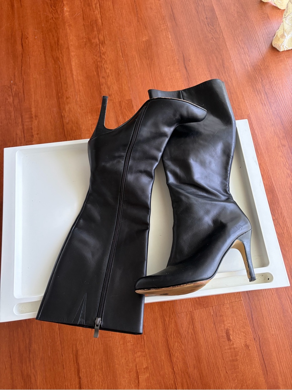 Halogen Black Leather Knee-High Heeled Boots - Picture 4 of 16